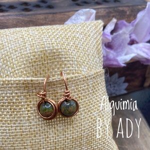 Alquimia Unakite wire wrap copper studs earrings